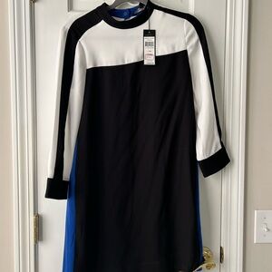 BCBGMaxAzria Black, White, and Blue Long Sleeve Dress